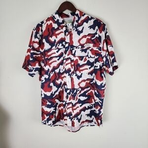 Ocean Coast Short Sleeve Button Down UV Protective Fishing Shirt Size Medium